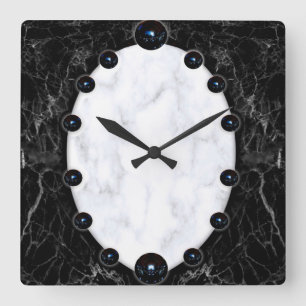 Horloge Carrée Graphiques de la sphère de marbre blanc et noir