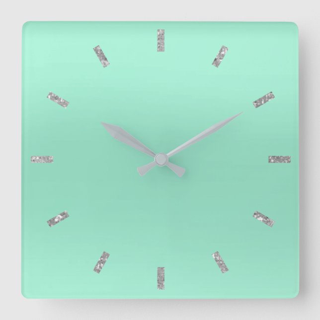 Horloge Carrée Gray Mint Green Pastel ombre Paillette minimale (Recto)