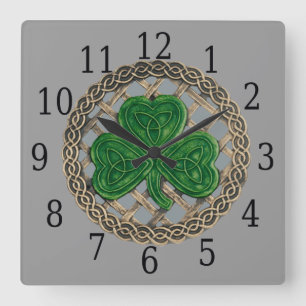 Horloge Carrée Gray Shamrock And Celtic Knots Square Clock