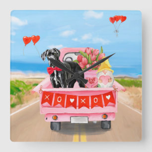 Horloge Carrée Great Dane Chien Valentine's Day Truck