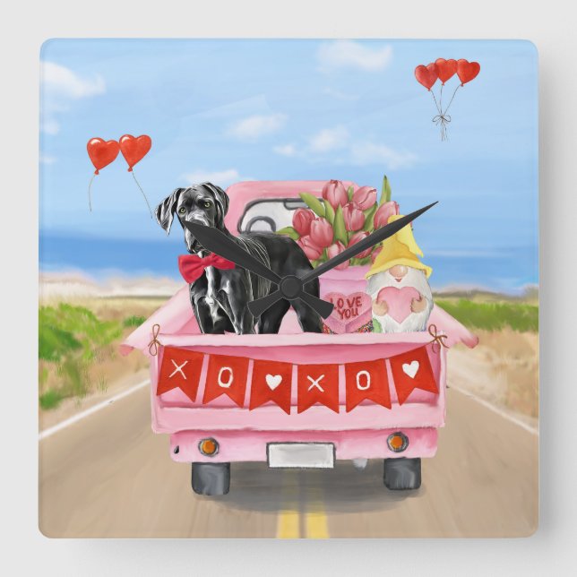Horloge Carrée Great Dane Chien Valentine's Day Truck (Recto)