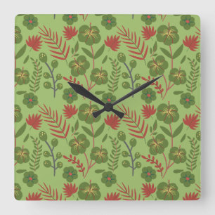 Horloge Carrée Green floral seamless pattern flower, branch, leaf