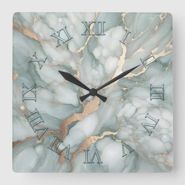 Horloge Carrée green gold marble (Recto)