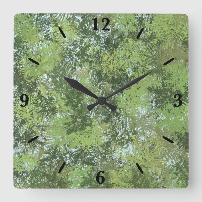 Horloge Carrée Green Leaf Trees With Blue Sky Peaking Through Art (Recto)
