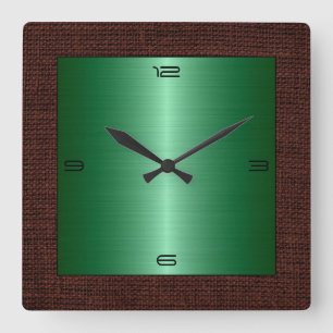 Horloge Carrée Green Stainless Steel Modern Burlap Border