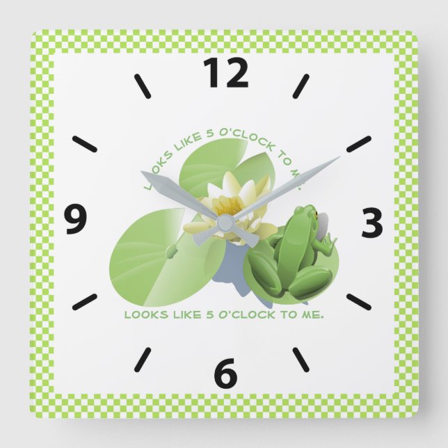 Horloge Carrée Grenouille verte assise sur Lily Pad : il me sembl (Recto)