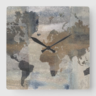 Horloge Carrée Grey Stone Map