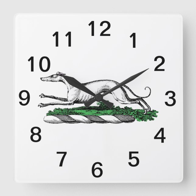 Horloge Carrée Greyhound Whippet à la tête d'un emblème de crête  (Recto)