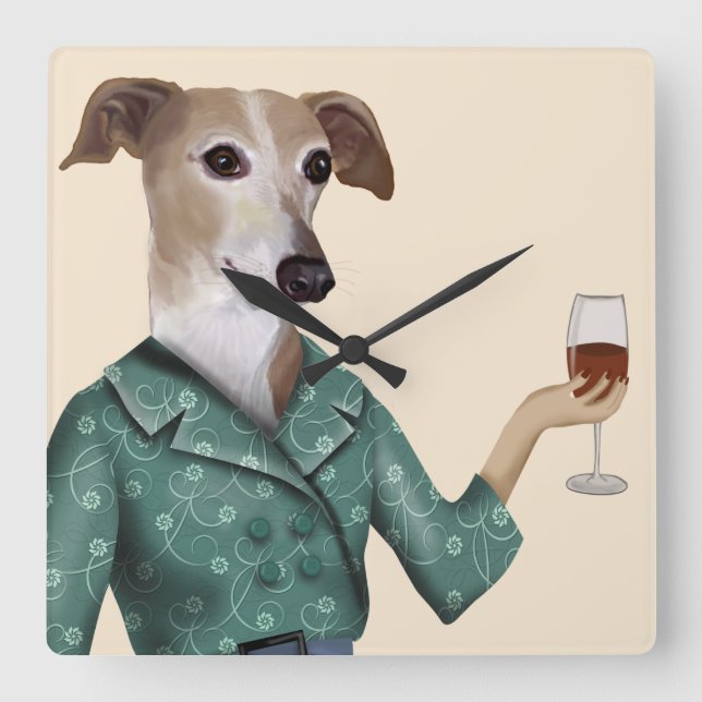 Horloge Carrée Greyhound Wine Snob (Recto)