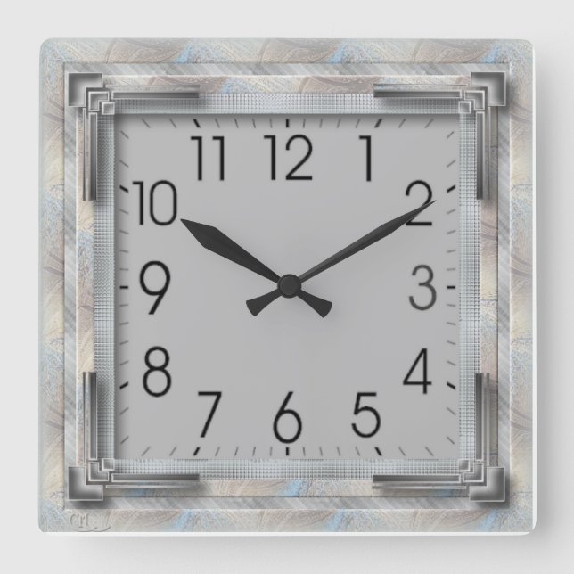 Horloge Carrée gris Art déco (Recto)
