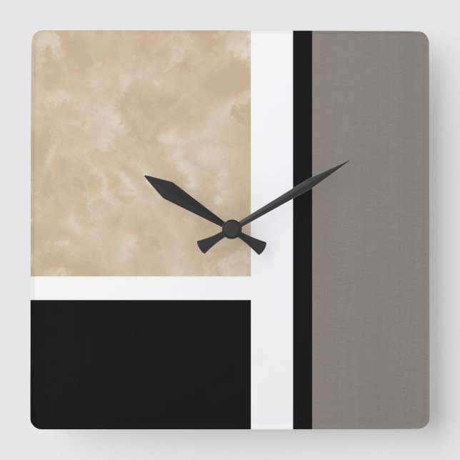 Horloge Carrée Gris beige Noir et blanc Moderne (Recto)