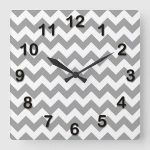 Horloge Carrée Gris foncé motif chevron zig-zag blanc