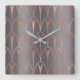 Horloge Carrée Gris gris d'or d'art déco de la géométrie rose