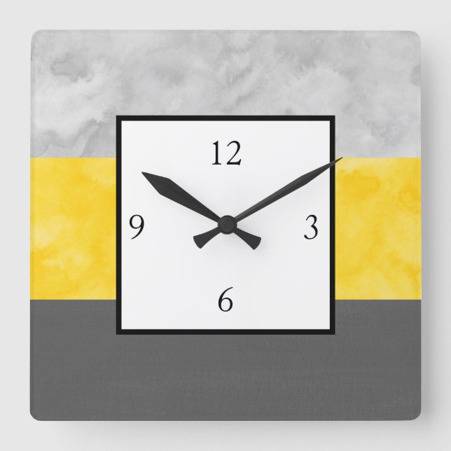 Horloge Carrée Gris Jaune Barrures (Recto)