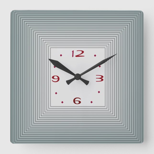 Horloge Carrée Gris rayé avec chiffres rouges >Horloge murale (Recto)