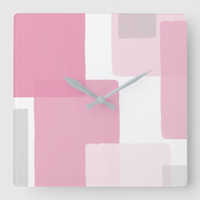 Horloge Carrée Gris rose Blanc Moderne Minimaliste (Recto)