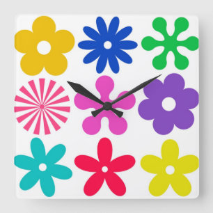 HORLOGE CARRÉE GROOVY RETRO FLOWERS
