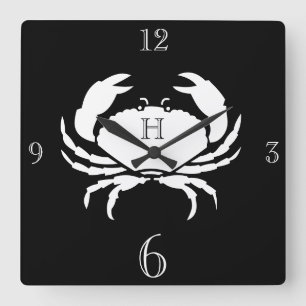 Horloge Carrée Gros crabe noir et blanc monogramtical