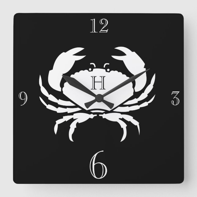 Horloge Carrée Gros crabe noir et blanc monogramtical (Recto)