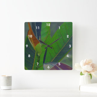 Horloge Carrée Gros plan des Feuilles verts