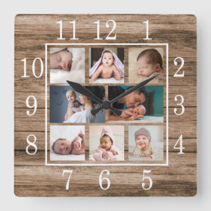 Horloge Carrée Grotte rustique Bois 8 Photo Collage Ferme