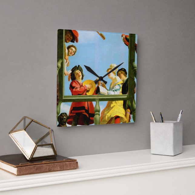Horloge Carrée Groupe musical sur Balcon Art Art Néerlandais Pein (Bureau)