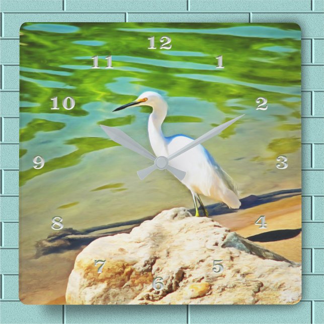 Horloge Carrée Grue Sur La Rivière Mismaloya 0335 (Créateur téléchargé)