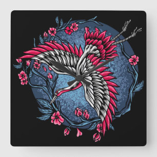 Horloge Carrée Grues japonaises