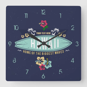 Horloge Carrée Grunge Rétro Vintage Aloha Hawaï Surfeur