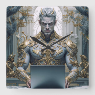 Horloge Carrée Guerrier démoniaque sur un ordinateur portable Fan