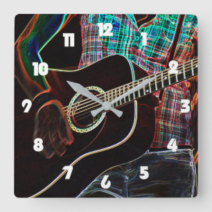Horloge Carrée Guitare 1 Chiffres blancs wca
