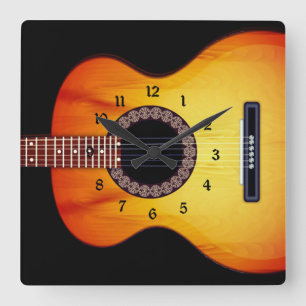 Horloge Carrée Guitare acoustique noire