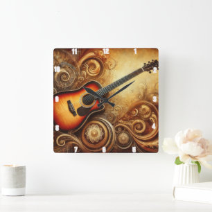 Horloge Carrée Guitare acoustique perruques artistiques et design