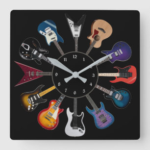 Horloge Carrée Guitare électrique cercle noir