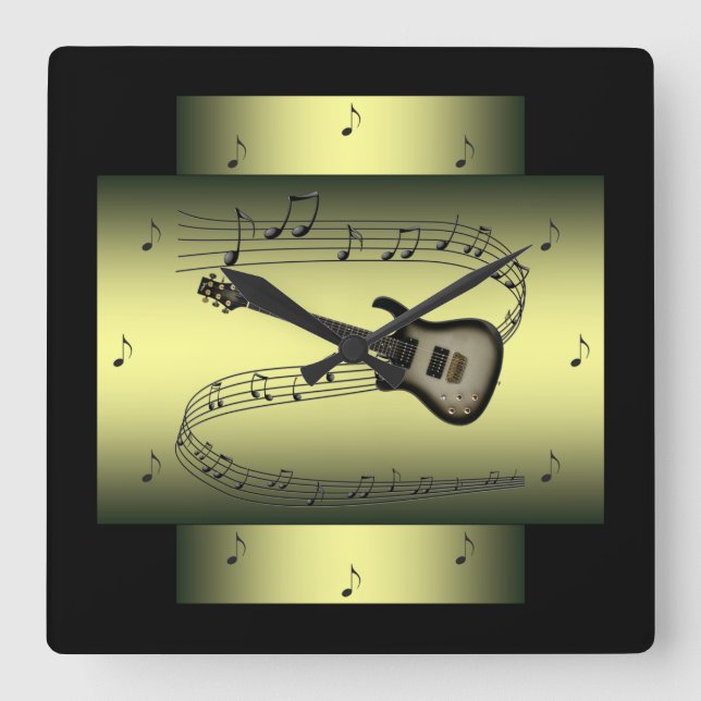 Horloge Carrée Guitare électrique ~ Éclair de musique ~ Notes ~ * (Recto)
