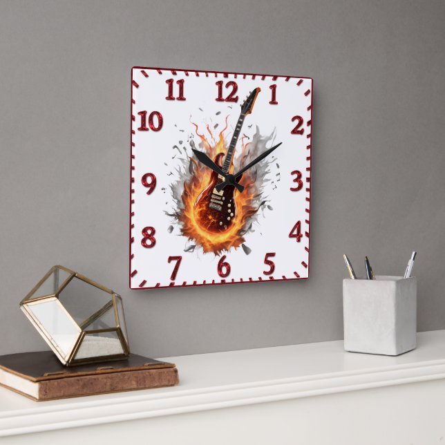 Horloge Carrée Guitare électrique fière la nuit (Bureau)