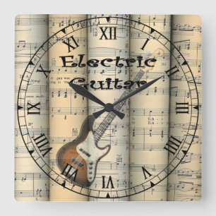 Horloge Carrée Guitare électrique ~ Musique en feuille Vintage ro