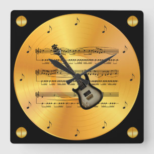Horloge Carrée Guitare électrique ~ Partition Partielle ~ Gold Re