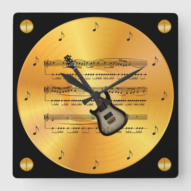 Horloge Carrée Guitare électrique ~ Partition Partielle ~ Gold Re (Recto)