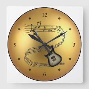 Horloge Carrée Guitare électrique ~ Scroll musical ~ Golden Globe