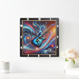 Horloge Carrée Guitare électrique vibrante au milieu d'une vague 