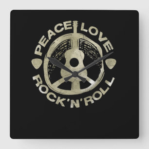 Horloge Carrée Guitare Lover Peace Love Rock'N'Roll
