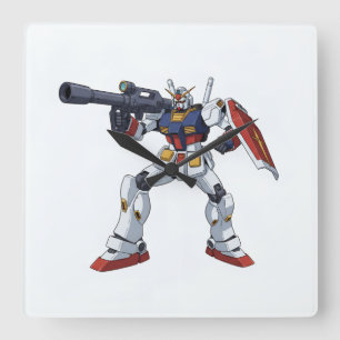 Horloge Carrée Gundam Mecha Anime Illustrat Classique Rétro RX-78