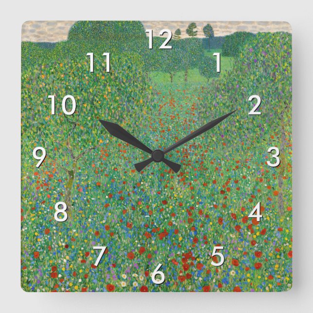 Horloge Carrée Gustav Klimt - Champ de pavot (Recto)