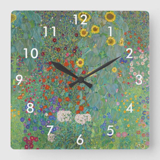 Horloge Carrée Gustav Klimt - Jardin de campagne avec tournesols (Recto)