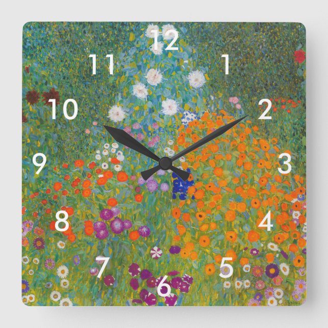 Horloge Carrée Gustav Klimt - Jardin des fleurs (Recto)