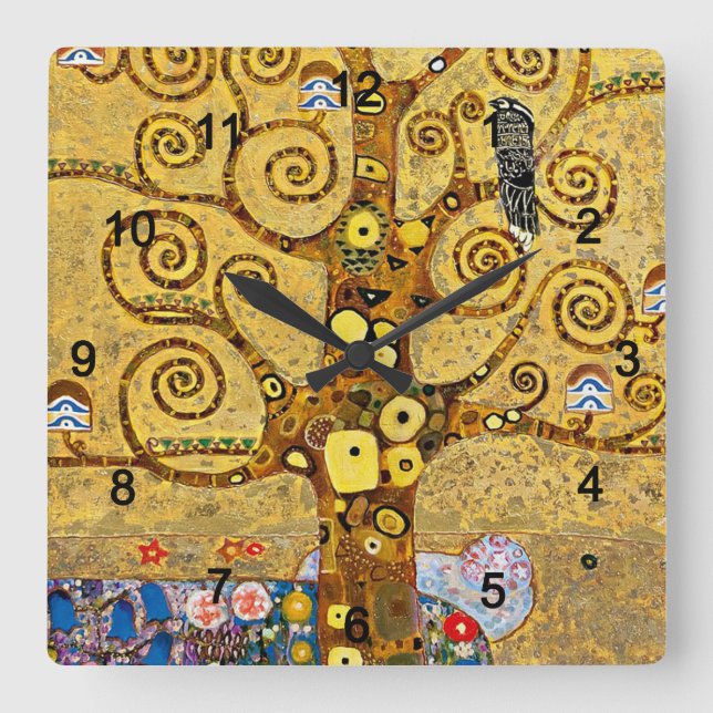 Horloge Carrée Gustav Klimt , “ Tree of life ” (Recto)