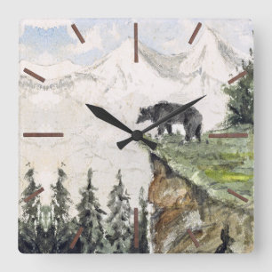 Horloge Carrée H. Bullock Webster - Bear on Cliff