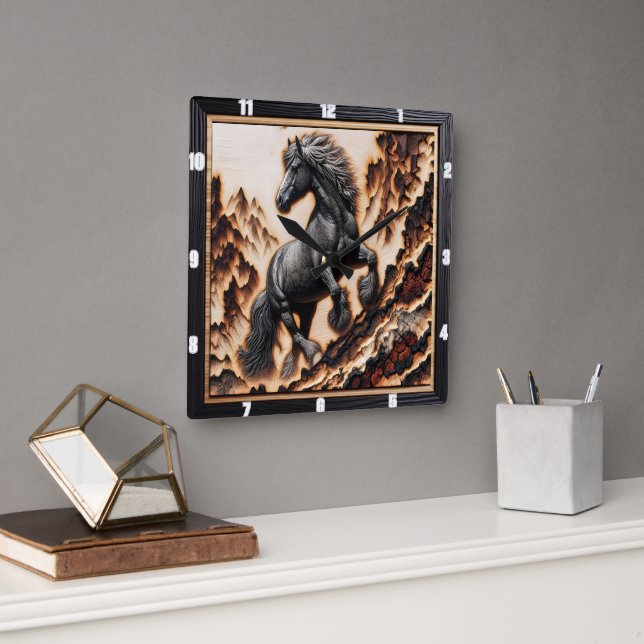 Horloge Carrée Haflinger's Wild Wood : Custom Art Display (Bureau)