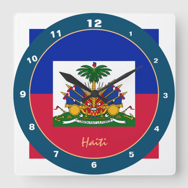 Horloge Carrée Haitian Flag & Haiti trendy fashion /design clock (Recto)